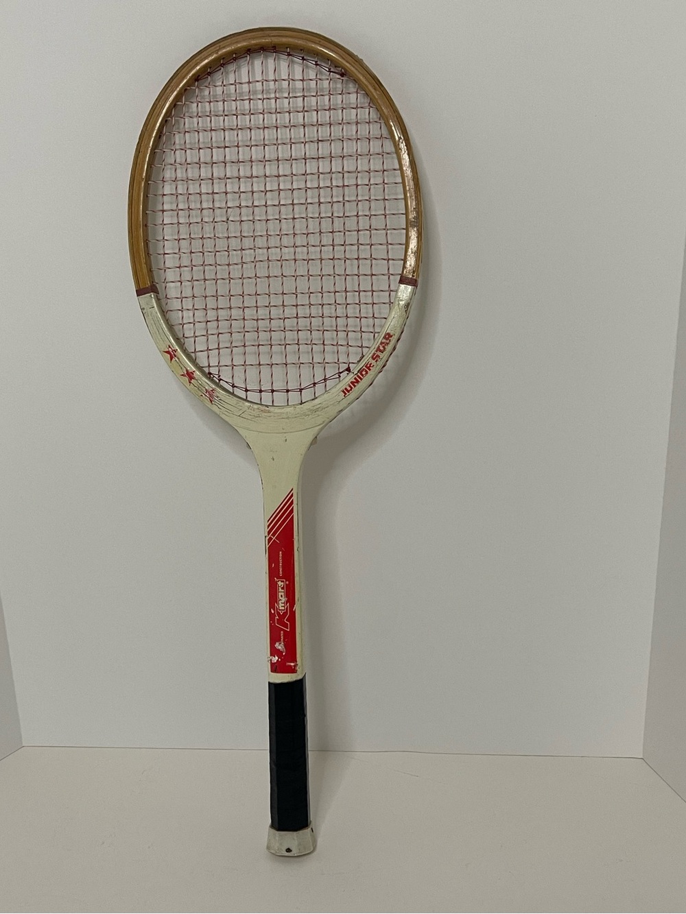 Vintage Kmart Junior Star Wooden Tennis Racket - Red & Cream